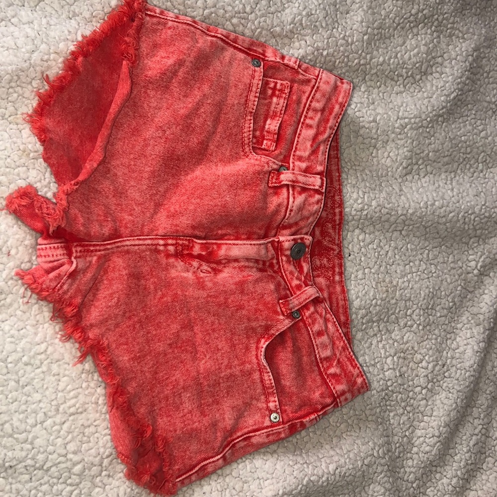Red jean shorts